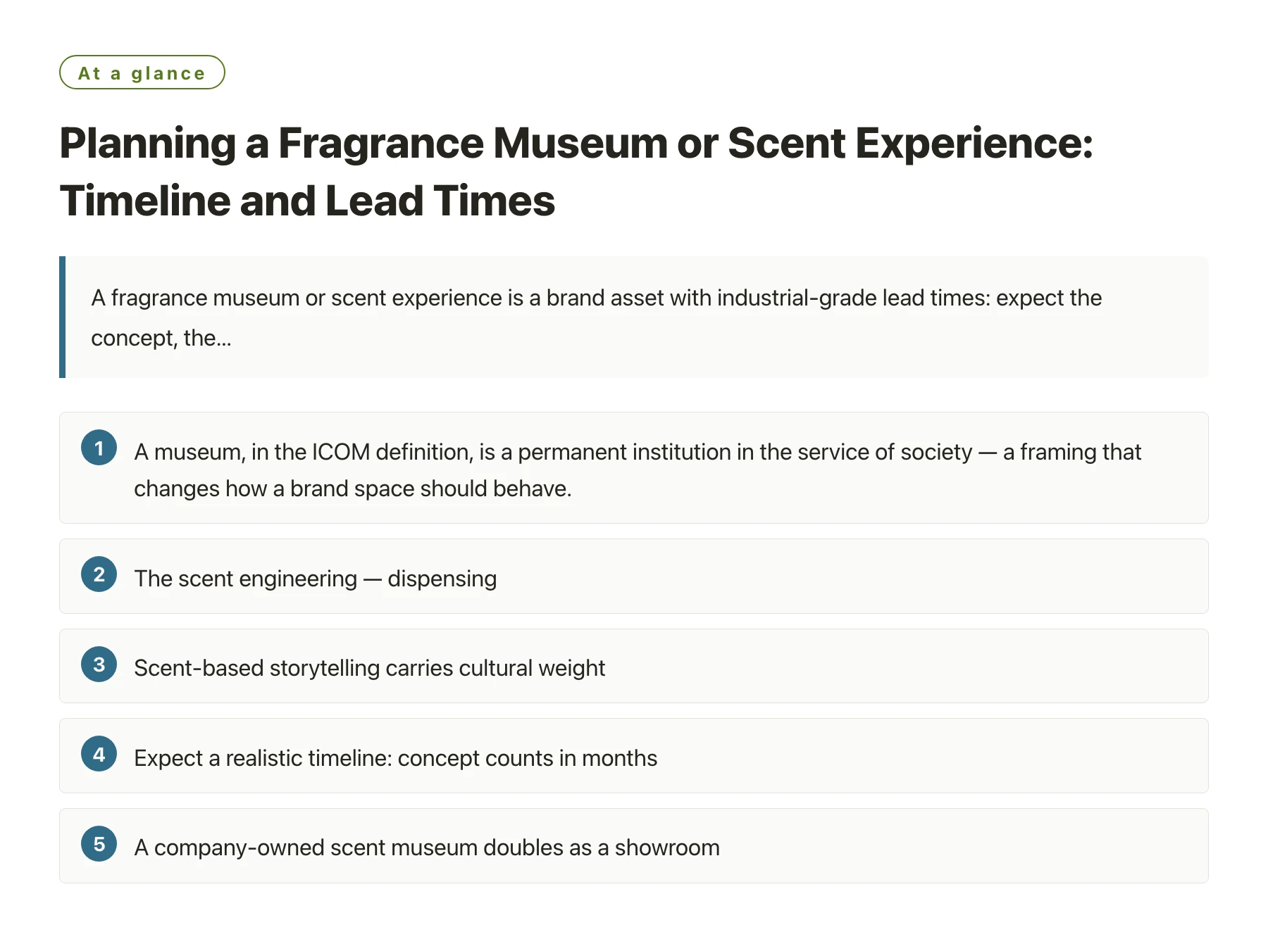 Planning a Fragrance Museum or Scent Experience: Timeline and Lead Times——全文要点速览